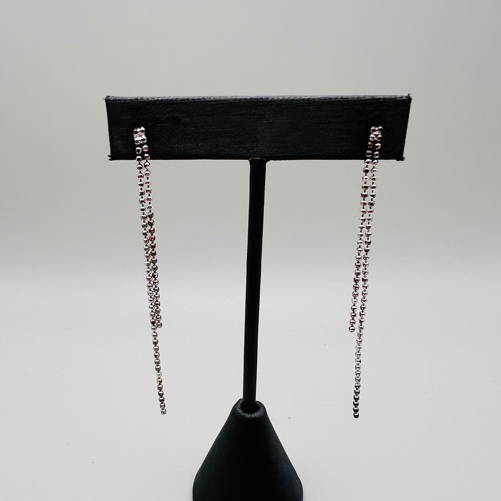 Ball Chain Double Strand Dangle Drop Earrings Silver Tone Minimalist Post Back